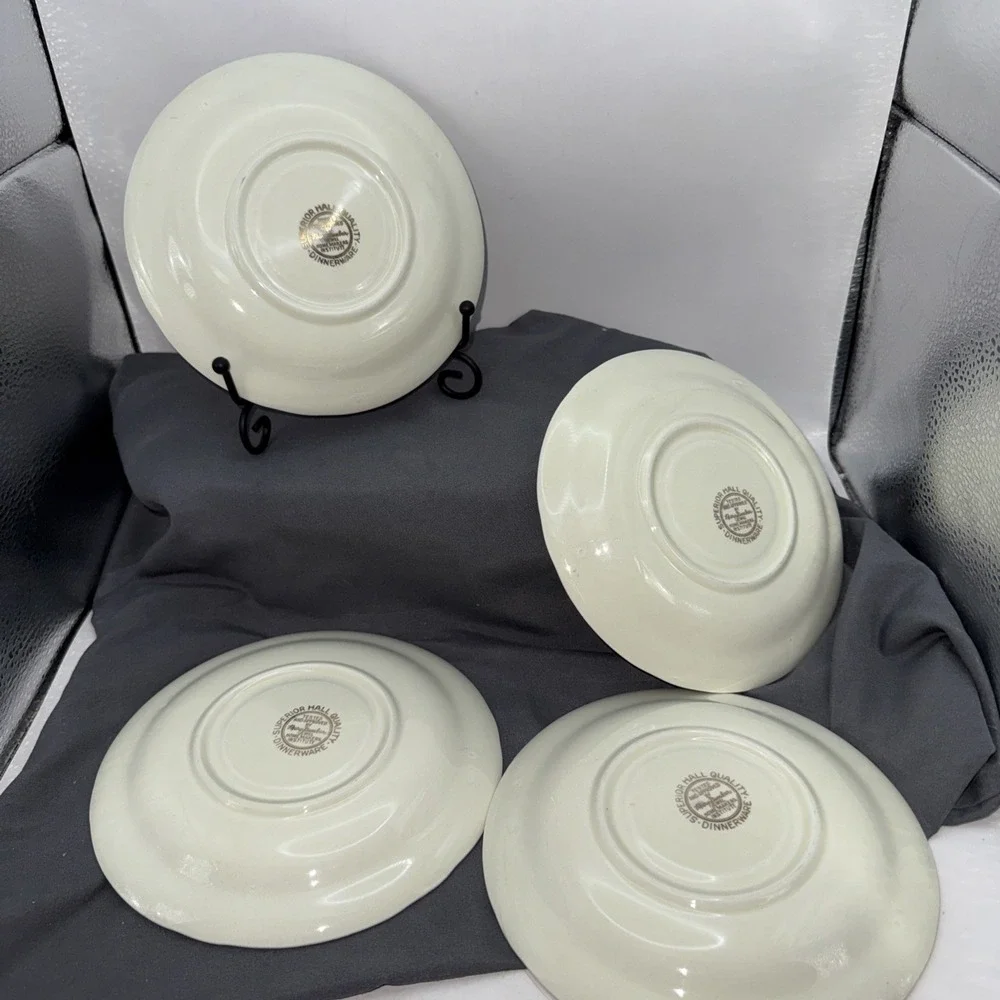 4 Vtg  Jewel Tea Autumn Leaf Saucers ~ Superior Hall Quality Dinnerware ~